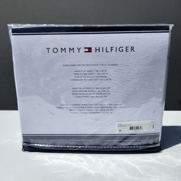 NEW TOMMY HILFIGER Sheets Sheet Set Shark Striped TWIN Size Blue White Pillowcas - Picture 3 of 11